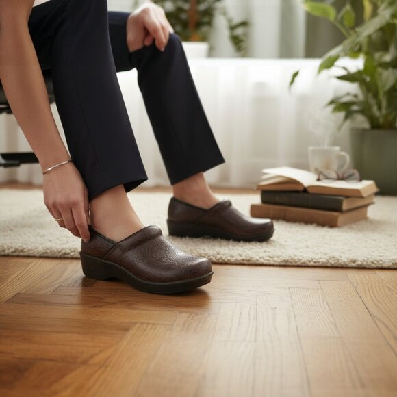 Safe T Step Gretchen Comfort Clog Paisley Swirl Embossed Non-Marking Sole SZ 8 - Picture 2 of 9